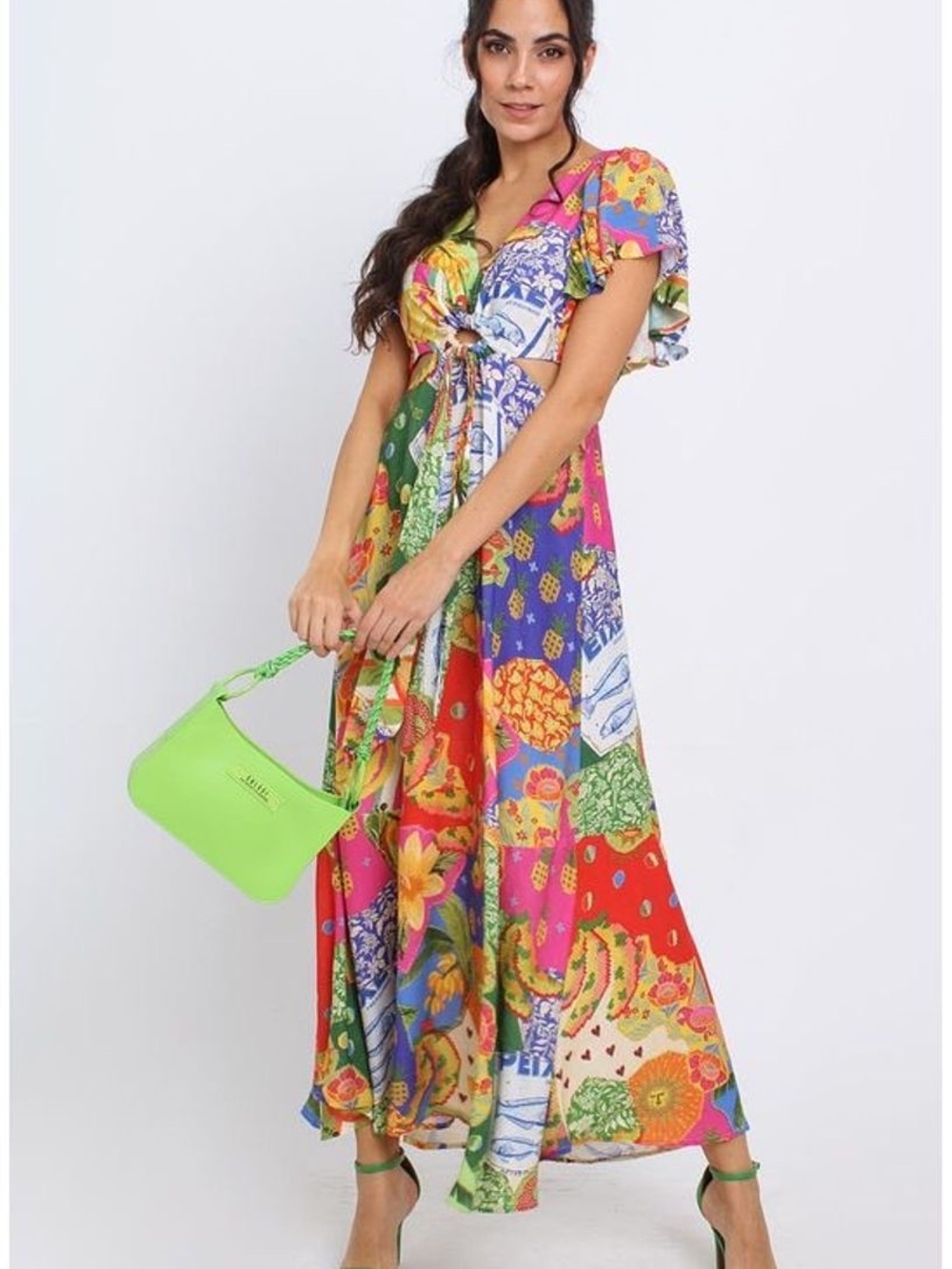 FARM Rio Multicolor Floral Patchwork High-Low Maxi Dress - Picture 2 of 9